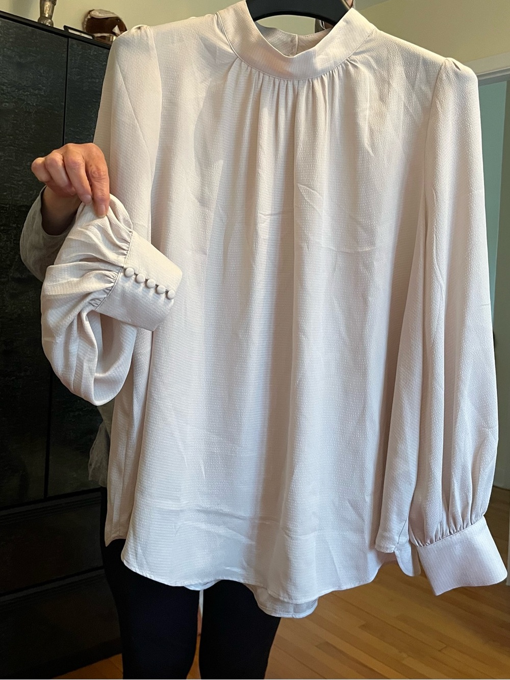 NWOT H&M Cream Mock Neck Long-Sleeve Blouse